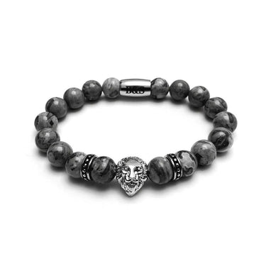 Man Bracelet - Men’s Beaded Bracelet - White Gold Lion & Grey Stones Bracelet - Men’s Bracelet Bracelet XS (14-15cm) Brother & Sisters